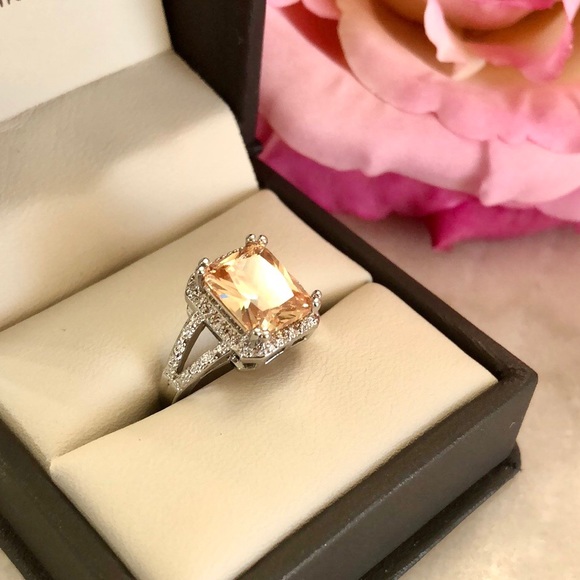 Princess Cut Peach Morganite Ring - Picture 2 of 9